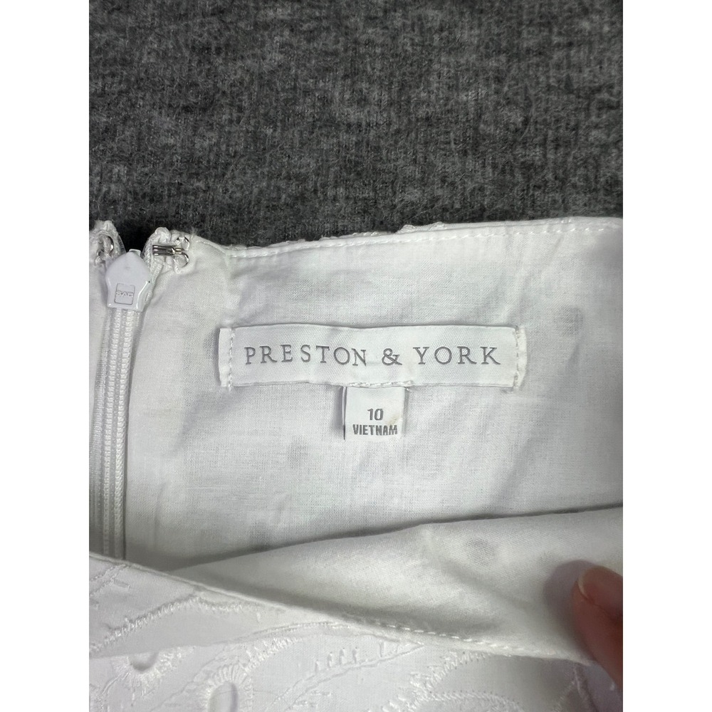 Preston & York Womens White Eyelet Shift Dress Long Sleeve Cotton 10 - Picture 6 of 12